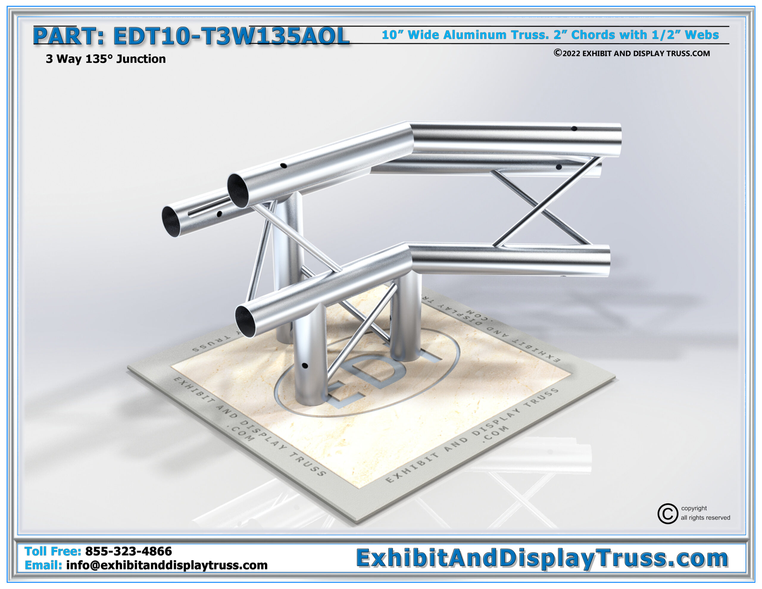 10″ WIDE 3-WAY TRIANGLE JUNCTION LEFT APEX OUT (EDT10-T3W135AOL)
