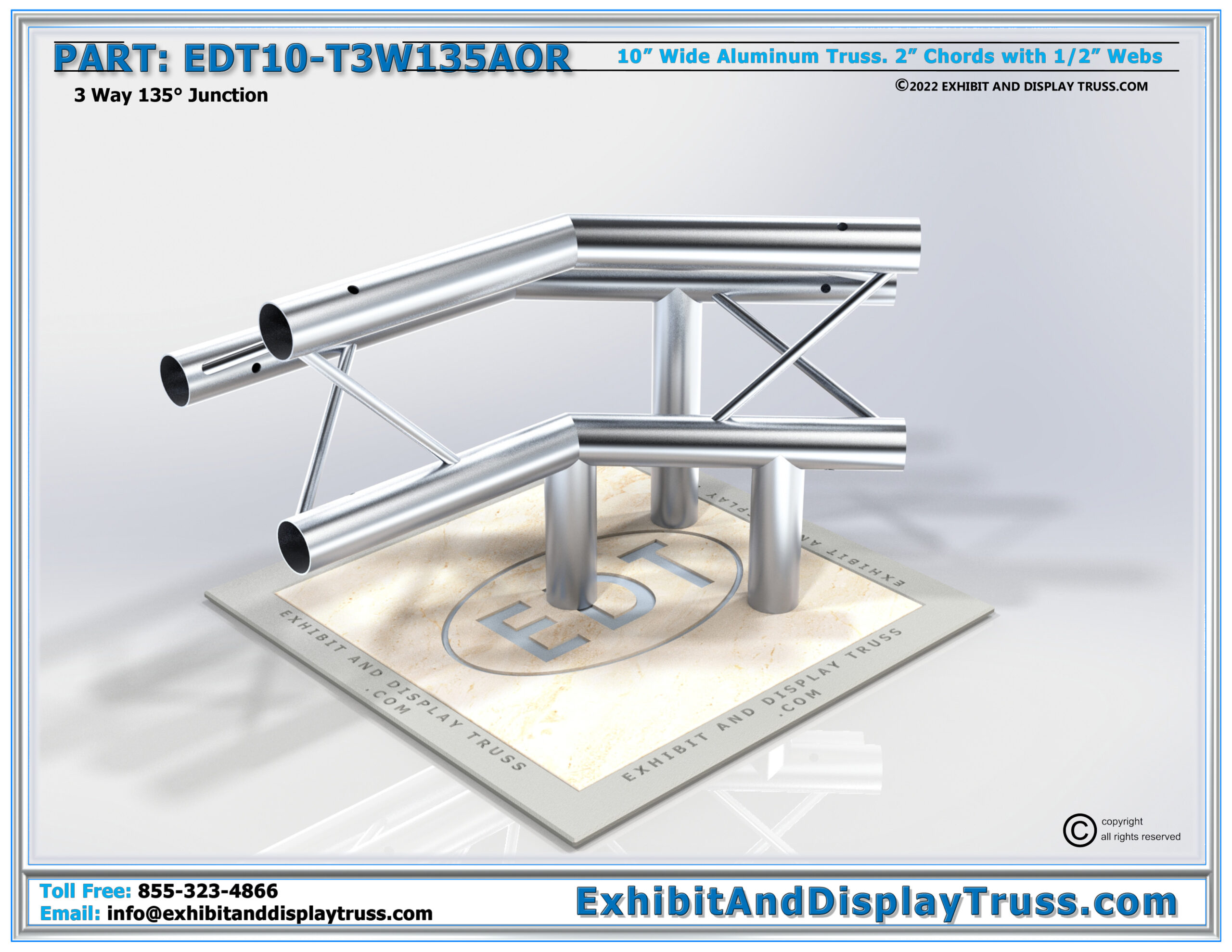 10″ WIDE 3-WAY TRIANGLE JUNCTION RIGHT APEX OUT (EDT10-T3W135AOR)